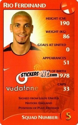 Sticker Rio Ferdinand - Manchester United 2003-2004
 n. 5 - Top Trumps
