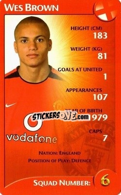 Sticker Wes Brown - Manchester United 2003-2004
 n. 6 - Top Trumps