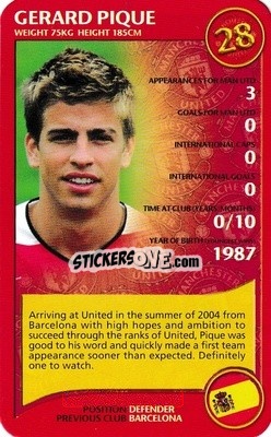 Sticker Gerard Pique - Manchester United 2005-2006
 n. 20 - Top Trumps