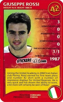 Sticker Giuseppe Rossi - Manchester United 2005-2006
 n. 21 - Top Trumps