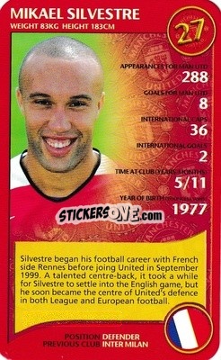 Sticker Mikael Silvestre - Manchester United 2005-2006
 n. 19 - Top Trumps