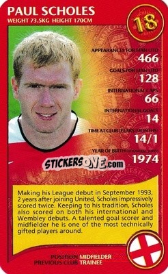 Sticker Paul Scholes - Manchester United 2005-2006
 n. 18 - Top Trumps