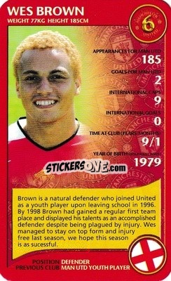 Sticker Wes Brown - Manchester United 2005-2006
 n. 5 - Top Trumps