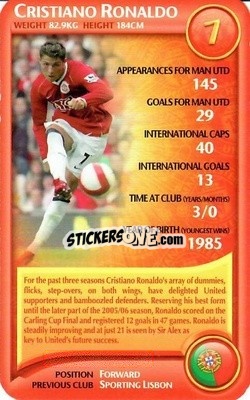 Sticker Cristiano Ronaldo - Manchester United 2006-2007
 n. 8 - Top Trumps