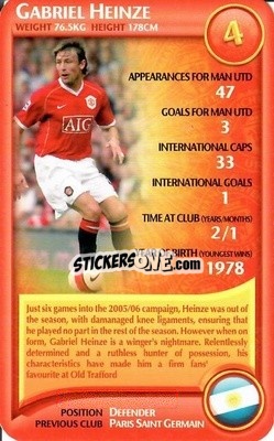 Sticker Gabriel Heinze - Manchester United 2006-2007
 n. 5 - Top Trumps