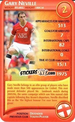 Sticker Gary Neville - Manchester United 2006-2007
 - Top Trumps