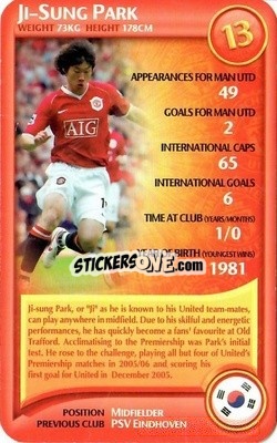Sticker Ji-Sung Park - Manchester United 2006-2007
 n. 12 - Top Trumps