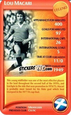 Sticker Lou Macari - Manchester United 2006-2007
 n. 30 - Top Trumps