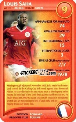 Sticker Louis Saha - Manchester United 2006-2007
 n. 10 - Top Trumps