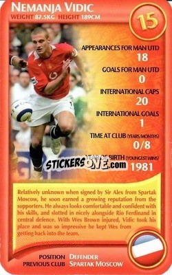 Sticker Nemanja Vidic - Manchester United 2006-2007
 n. 14 - Top Trumps