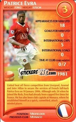 Sticker Patrice Evra - Manchester United 2006-2007
 n. 4 - Top Trumps