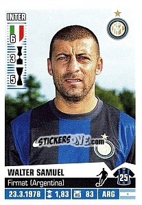 Sticker Walter Samuel - Calciatori 2012-2013 n. 179 - Panini