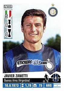 Sticker Javier Zanetti - Calciatori 2012-2013 n. 189 - Panini