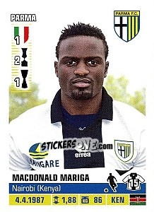 Sticker MacDonald Mariga (Parma) - Calciatori 2012-2013 n. A69 - Panini
