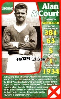 Sticker Alan A'Court - Liverpool 2011-2012
 n. 2 - Top Trumps
