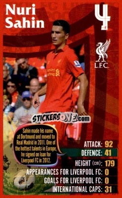 Sticker Nuri Sahin -  Liverpool 2012-2013
 n. 5 - Top Trumps