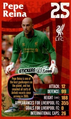 Sticker Pepe Reina -  Liverpool 2012-2013
 n. 16 - Top Trumps