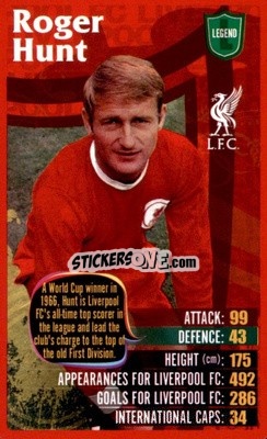 Sticker Roger Hunt -  Liverpool 2012-2013
 n. 29 - Top Trumps