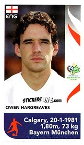 Sticker Owen Hargreaves - FIFA World Cup Germany 2006 - Panini