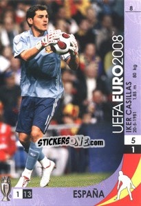 Sticker Iker Casillas - UEFA Euro Austria-Switzerland 2008. Trading Cards Game n. 8 - Panini