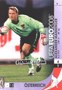 Sticker Alexander Manninger - UEFA Euro Austria-Switzerland 2008. Trading Cards Game n. 9 - Panini