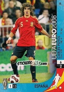 Sticker Carles Puyol - UEFA Euro Austria-Switzerland 2008. Trading Cards Game n. 18 - Panini