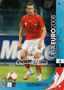 Sticker Martin Hiden - UEFA Euro Austria-Switzerland 2008. Trading Cards Game n. 68 - Panini
