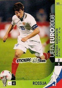 Sticker Andrey Arshavin - UEFA Euro Austria-Switzerland 2008. Trading Cards Game n. 151 - Panini
