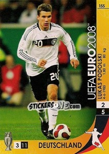 Sticker Lukas Podolski - UEFA Euro Austria-Switzerland 2008. Trading Cards Game n. 155 - Panini