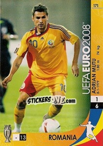 Sticker Adrian Mutu - UEFA Euro Austria-Switzerland 2008. Trading Cards Game n. 171 - Panini