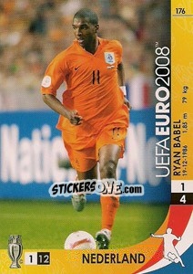 Sticker Ryan Babel - UEFA Euro Austria-Switzerland 2008. Trading Cards Game n. 176 - Panini