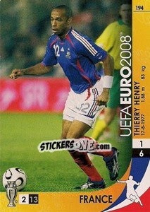 Sticker Thierry Henry - UEFA Euro Austria-Switzerland 2008. Trading Cards Game n. 194 - Panini