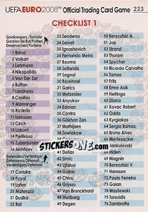 Sticker Checklist 1 - UEFA Euro Austria-Switzerland 2008. Trading Cards Game n. 223 - Panini