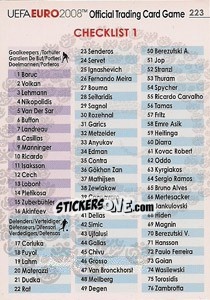 Sticker Checklist 1 - UEFA Euro Austria-Switzerland 2008. Trading Cards Game - Panini