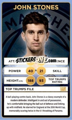 Sticker John Stones - Manchester City 2018-2019
 n. 18 - Top Trumps