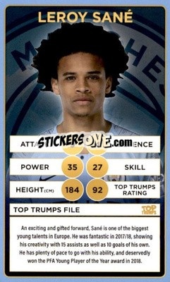 Sticker Leroy Sané - Manchester City 2018-2019
 n. 21 - Top Trumps