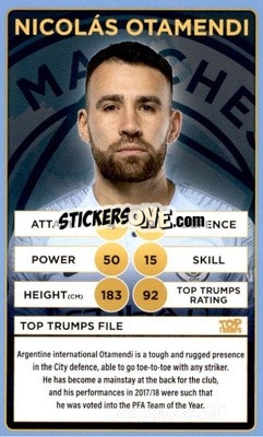 Sticker Nicolas Otamendi - Manchester City 2018-2019
 n. 23 - Top Trumps