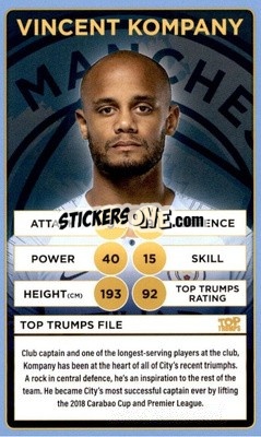 Sticker Vincent Kompany - Manchester City 2018-2019
 n. 31 - Top Trumps