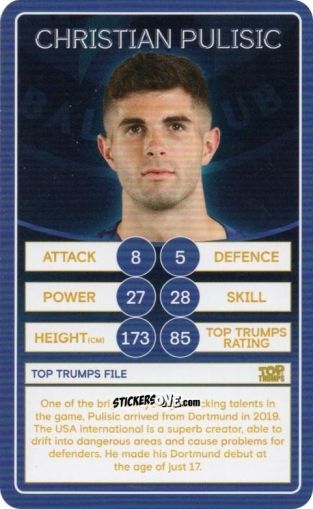 Figurina Christian Pulisic - Chelsea 2019-2020
 n. 6 - Top Trumps