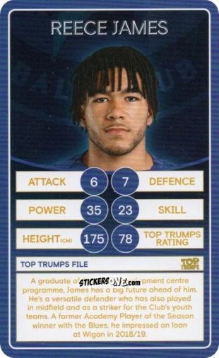 Sticker Reece James - Chelsea 2019-2020
 n. 19 - Top Trumps