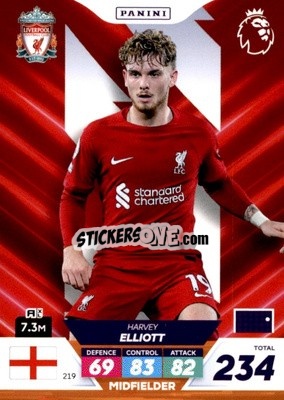 Sticker Harvey Elliott - English Premier League 2022-2023. Adrenalyn XL Plus
 n. 219 - Panini