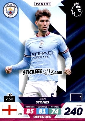 Sticker John Stones - English Premier League 2022-2023. Adrenalyn XL Plus
 n. 231 - Panini