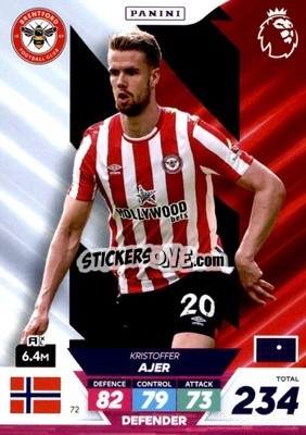 Sticker Kristoffer Ajer - English Premier League 2022-2023. Adrenalyn XL Plus
 n. 72 - Panini