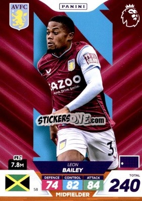 Sticker Leon Bailey - English Premier League 2022-2023. Adrenalyn XL Plus
 n. 58 - Panini