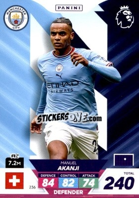 Sticker Manuel Akanji - English Premier League 2022-2023. Adrenalyn XL Plus
 n. 236 - Panini