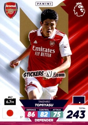 Sticker Takehiro Tomiyasu - English Premier League 2022-2023. Adrenalyn XL Plus
 n. 37 - Panini