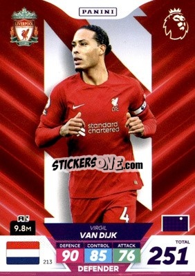 Sticker Virgil van Dijk - English Premier League 2022-2023. Adrenalyn XL Plus
 n. 213 - Panini