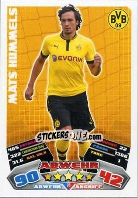 Sticker Mats Hummels - German Football Bundesliga 2012-2013. Match Attax n. 39 - Topps