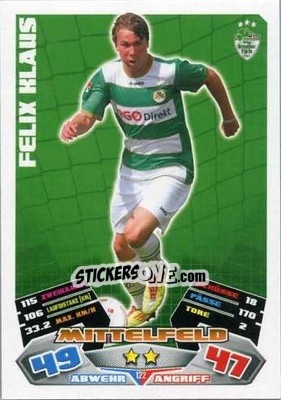 Sticker Felix Klaus - German Football Bundesliga 2012-2013. Match Attax - Topps