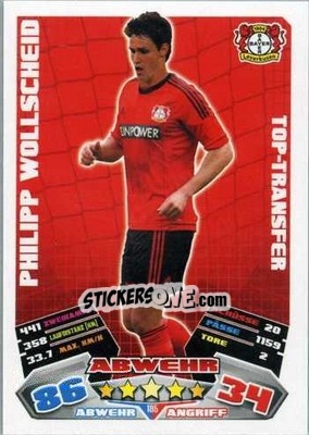 Sticker Philipp Wollscheid - German Football Bundesliga 2012-2013. Match Attax - Topps